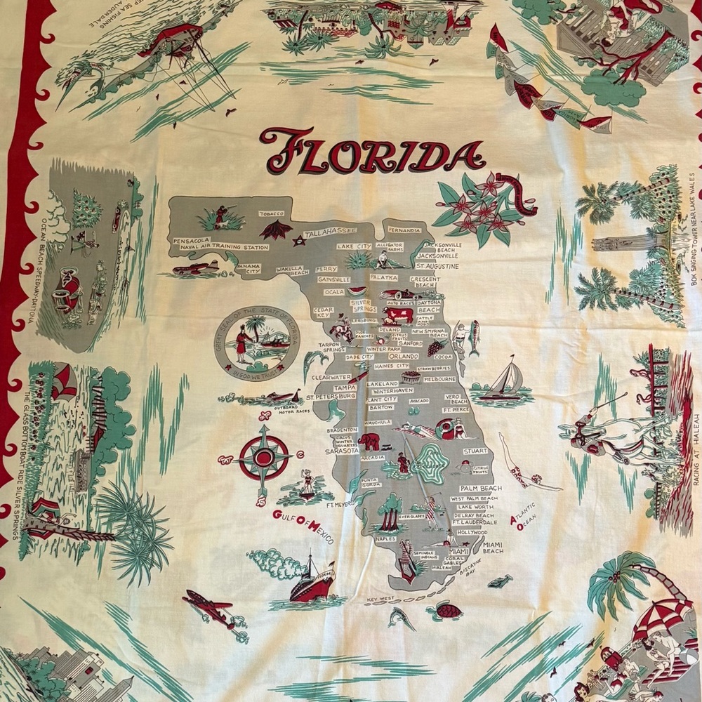 Vintage 1950’s State of Florida Map table cloth